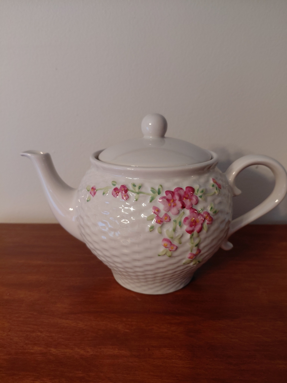 Vintage 1985 Teleflora Gift White Ceramic Basket Pitcher
